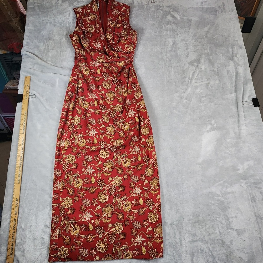 David Warren Vintage Red Floral Sleeveless Wrap Maxi Dress Size 4 Party Romantic